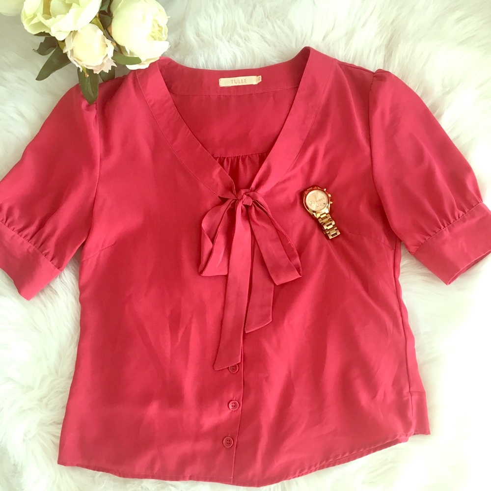 Tie front top in pink by Tulle